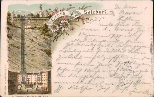 Ansichtskarte Salzburg Restauration - elektrischer Aufzug -Litho Ak 1898 