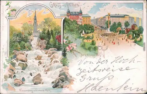 Kreuzberg-Berlin 2 Bild Litho Belle Alliance Platz und Viktoria Park 1898 