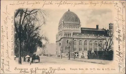 Ansichtskarte New York City Temple Beth. Synagoge Judaika
 1900