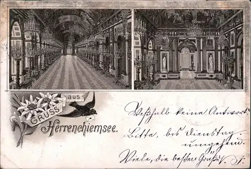 Ansichtskarte Chiemsee Schloss: Saal, Flur 1897