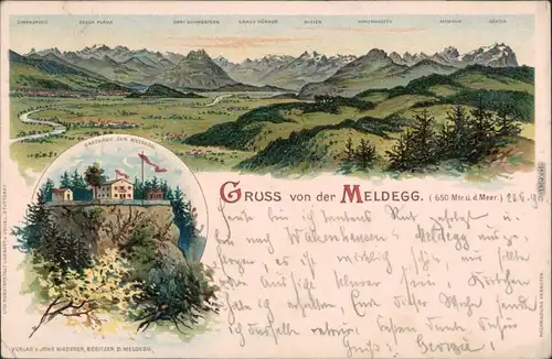 Litho Ansichtskarte Walzenhausen Panorama, Restaurant Meldegg 1900