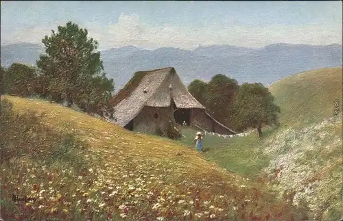 Ansichtskarte  Künstlerkarte Schwarzwald - Haus in Landschaft 1913 