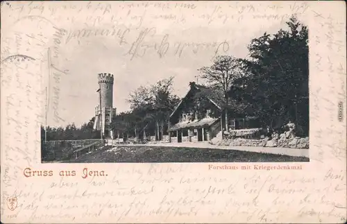 Ansichtskarte Jena Forsthaus mit Kriegerdenkmal 1906