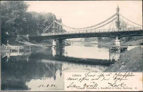 Ansichtskarte Lübeck Mühlen-Brücke/Mühlenbrücke 1903
