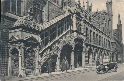 Ansichtskarte Lübeck Rathaus mit Renaissancetreppe 1924