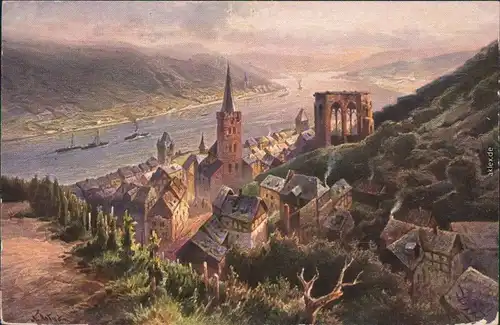 Ansichtskarte Bacharach Panorama-Ansichten Gemälde 1914
