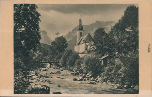 Ansichtskarte Ramsau (Wimbachtal) Partie am Ache mit Kirche 1929