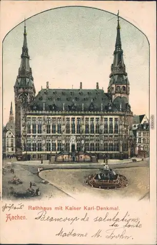 Ansichtskarte Aachen Rathaus mit Kaiser Karl-Denkmal 1903