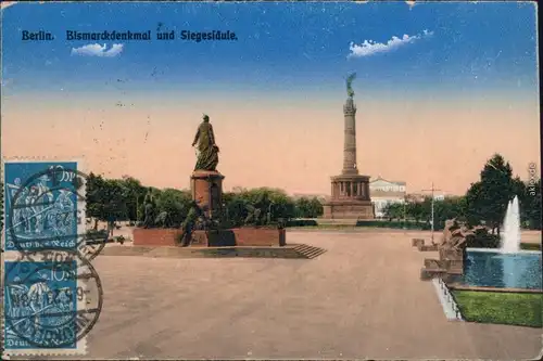 Ansichtskarte Mitte-Berlin Bismarck-Denkmal und Siegessäule 1923