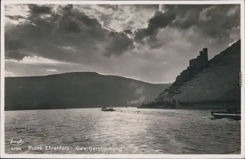 Ansichtskarte Rüdesheim (Rhein) Burg/ Ruine Ehrenfels - Gewitterstimmung 1930