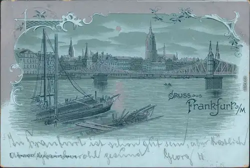 Ansichtskarte Frankfurt am Main Brücke, Schiff, Panorama 1900 Silberrand