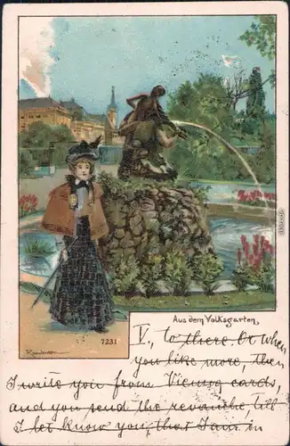 Ansichtskarte Wien Künstlerkarte - Volksgarten 1898 