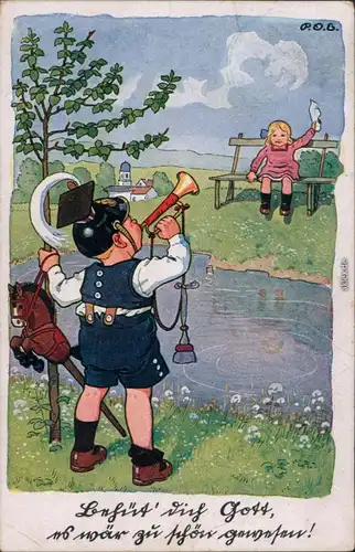 Ansichtskarte  Scherzkarten - Junge mit Trompete 1921