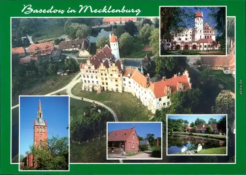 Basedow (Mecklenburg) Schloss, Luftbild, Kirche, Teich, Häuser 1995