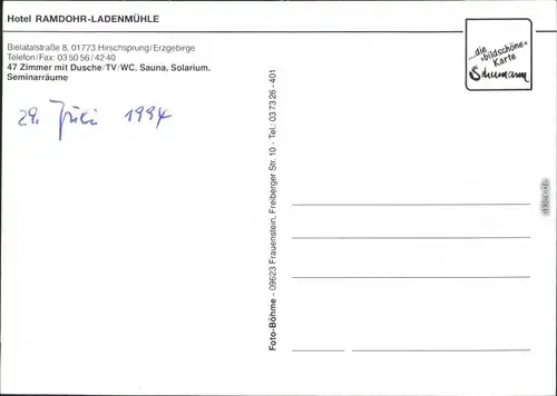 Ansichtskarte Hirschsprung-Altenberg (Erzgebirge) Ramdohr-Ladenmühle 1994