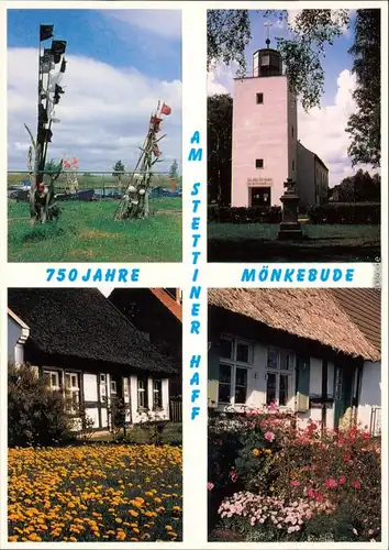 Ansichtskarte Mönkebude Fischerhafen, Dorfkirche, Alte Fachwerkhäuser 1995