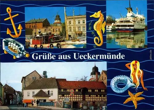 Ansichtskarte Ueckermünde Hafen, Schiffe, Markt, Brücke 1995