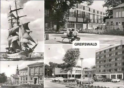 Greifswald Segelschulschiff, Neue Mensa, August-Bebel-Schule, Hotel  1980