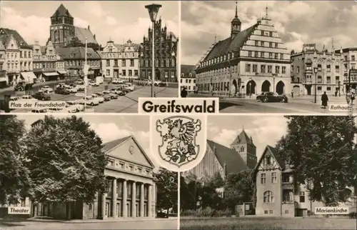 Greifswald Platz der Freundschaft, Rathaus, Theater, Marienkirche 1970