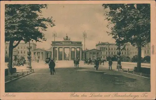 Ansichtskarte Mitte-Berlin Unter den Linden mit Brandenburger Tor 1916