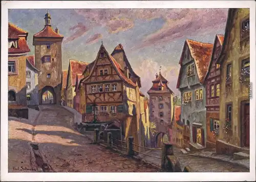 Rothenburg ob der Tauber Künstlerkarte: Gemälde v. P. Sollmann - Plönlein 1934