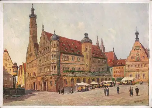 Rothenburg ob der Tauber Künstlerkarte: Gemälde v. L. Mößler - Rathaus 1934