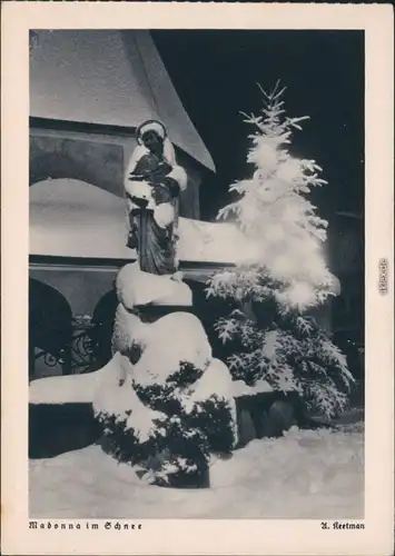 Ansichtskarte  Madonnafigur im Schnee 1934