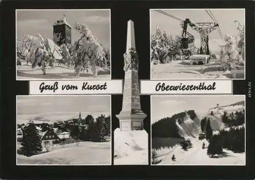 Oberwiesenthal Turm, Seilbahn, Sprungschanze, Blick auf den Ort 1965