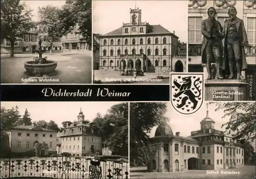 Weimar Schillers Wohnhaus Rathaus Neptunbrunnen Denkmal Schloß Belvedere 1967