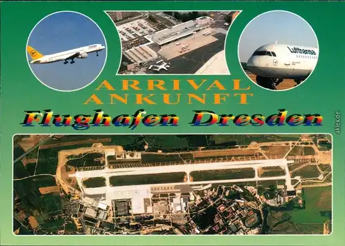 Ansichtskarte Dresden Luftbild - Flughafen mit Lufthansa Flugzeug 2000