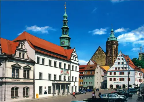 Ansichtskarte Pirna Markt mit Rathaus, Canalettohaus und St. Marienkirche 2003