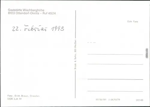 Ansichtskarte Hermsdorf-Ottendorf-Okrilla Gaststätte Wachberghöhe 1979