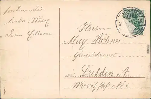  Glückwunsch - Neujahr: Schornsteinfeger, Frau, Kleeblatt 1912 Goldrand