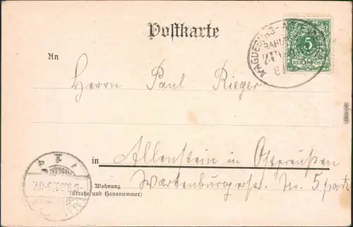  Glückwunsch / Grusskarten: Allgemein - Versperren - Mädchen am Zaun 1899