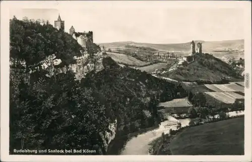 Ansichtskarte Bad Kösen Rudelsburg und Burg Saaleck 1956