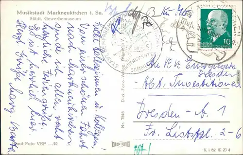 Ansichtskarte Markneukirchen Städt. Gewerbemuseum 1962