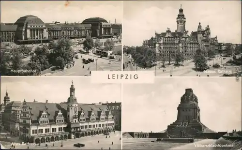 Leipzig Hauptbahnhof, Neues Rathaus, Altes Rathaus, Völkerschlachtdenkmal 1956