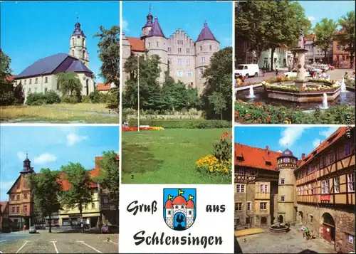 Schleusingen Johanniskirche, Markt, Schloß Bertholdsburg, Brunnen am Markt 1982