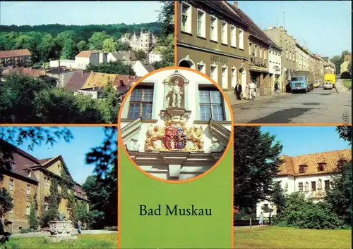 Bad Muskau Ernst-Thälmann-Straße, Teilansicht, Wappen am Alten Schloss  1984