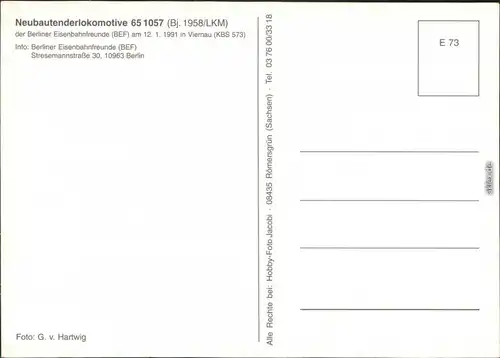 Ansichtskarte  Neubautentenderlokomotive 65 1057 1991