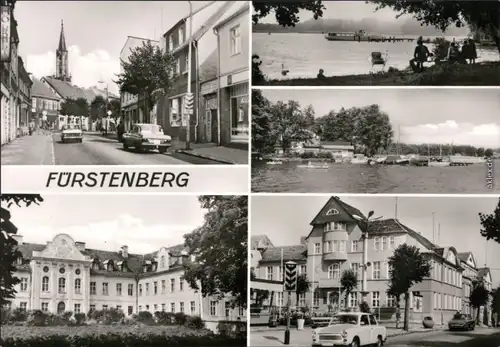 Fürstenberg/Havel Straße, Kirche, See, Bootsanlegestelle, Kurhaus 1978