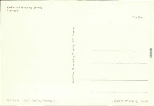 Ansichtskarte Rheinsberg (Mark) Kirche - Altarraum 1970