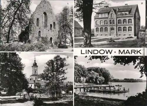 Ansichtskarte Lindow (Mark) Klosterruine, Zentralschule, Kirche, Wutzsee 1974