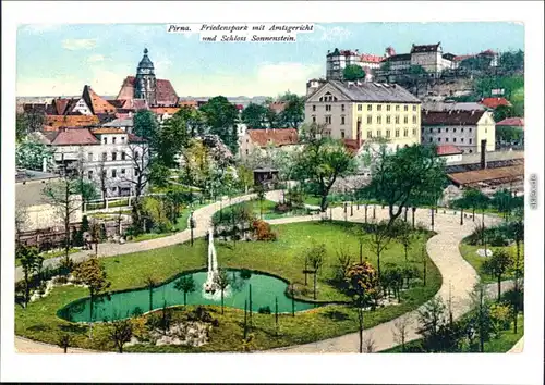 Pirna Panorama - Friedenspark mit Amtsgericht und Schloss Sonnenstein 1980