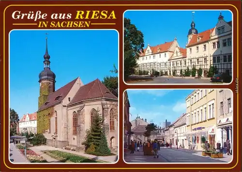 Ansichtskarte Riesa Klosterkirche, Rathaus, Fußgängerzone 1999
