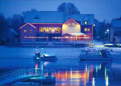 Ansichtskarte Niederlommatzsch Elbklause im Winter bei Dunkelheit 1995