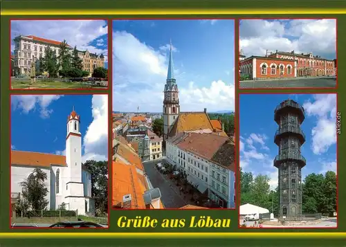Löbau Neumarkt mit Postmeilensäule, Gußeisener Turm auf dem Löbauer Berg 1995