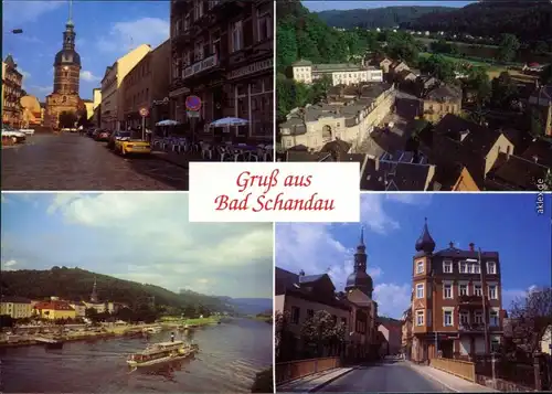 Bad Schandau Marktplatz mit Kirche, Ansicht mit Raddampfer 2000