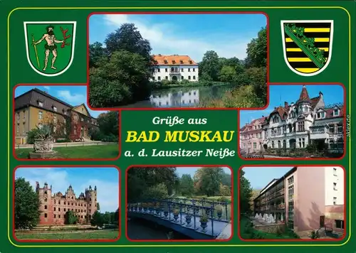 Bad Muskau Mužakow Schloss, Park, See, Brücke, Hist. Häuser 1995