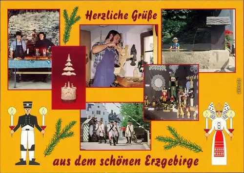 Ansichtskarte _Sachsen Grüße aus dem Erzgebirge, Volkskunst 1995